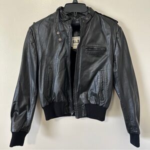 Vintage GJS Stylish Black Leather Bomber Jacket